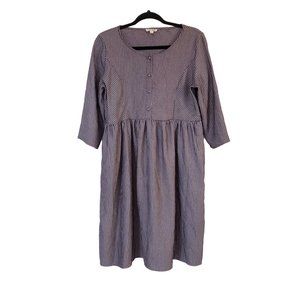 Hidden Alley dress size Large half sleeve pinstripe cotton blue white pockets